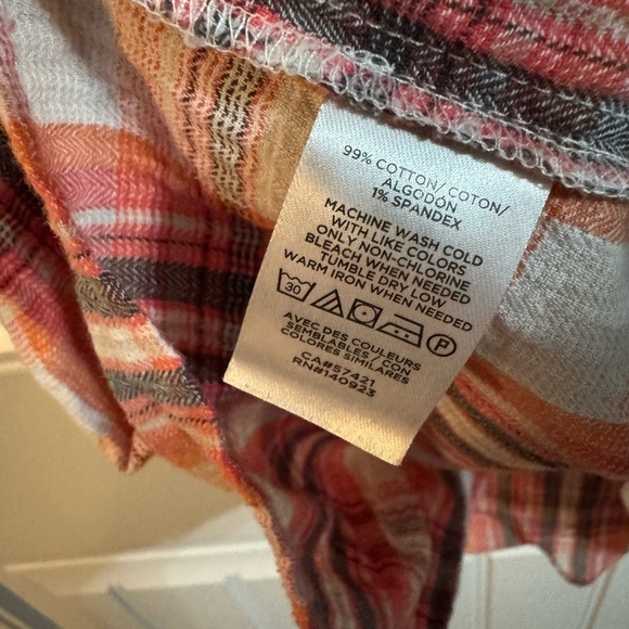 LOFT Plaid Flutter Sleeve Top With Button Detail Down Back - Picture 7 of 8